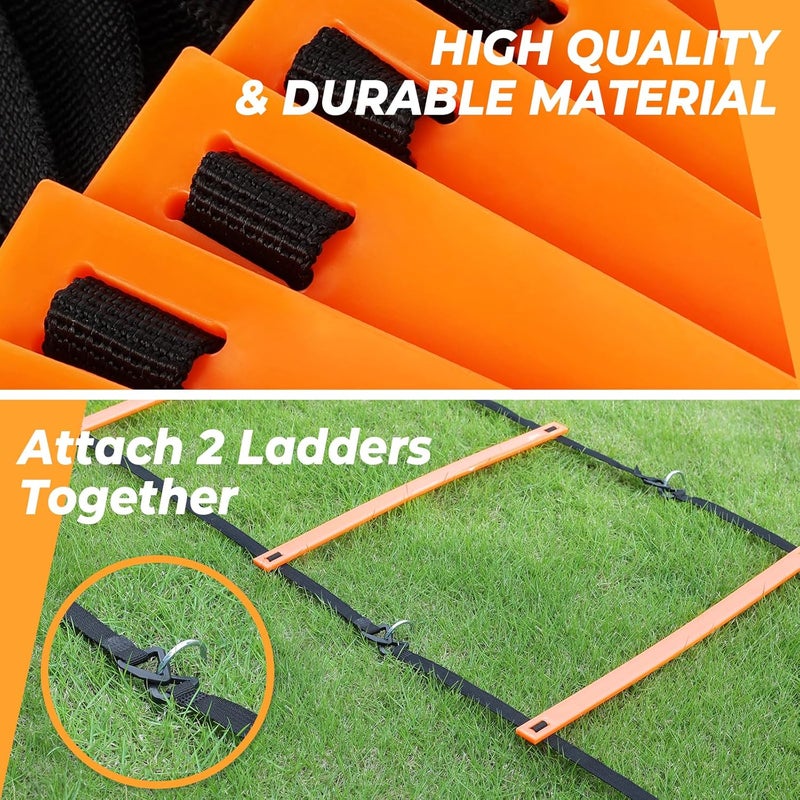 GHB Pro Agility Ladder Soccer Kick Trainer Set 20ft 12 Rung 10 Cones and 4 Stakes Speed Agility Football Training Equipment with Carrying Bag - Image 3